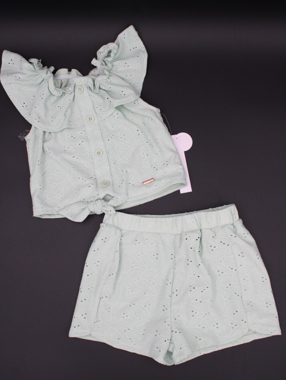 Tahari Girls Size 5 Eyelet 2pc Shorts Set – Teal